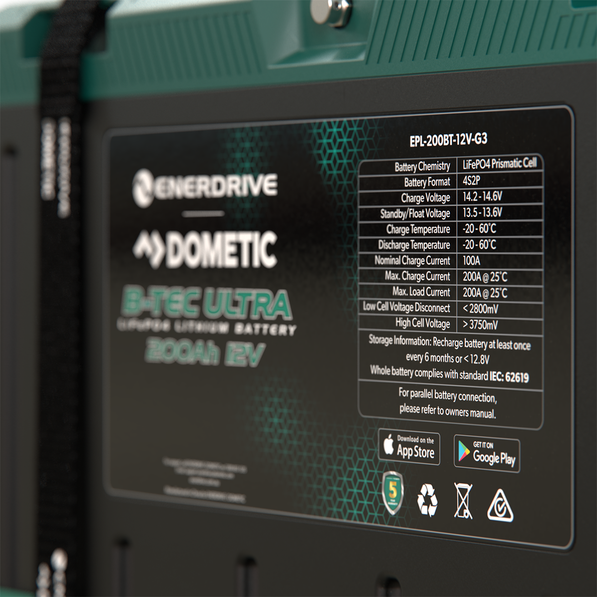 Enerdrive B-TEC ULTRA 200Ah side view