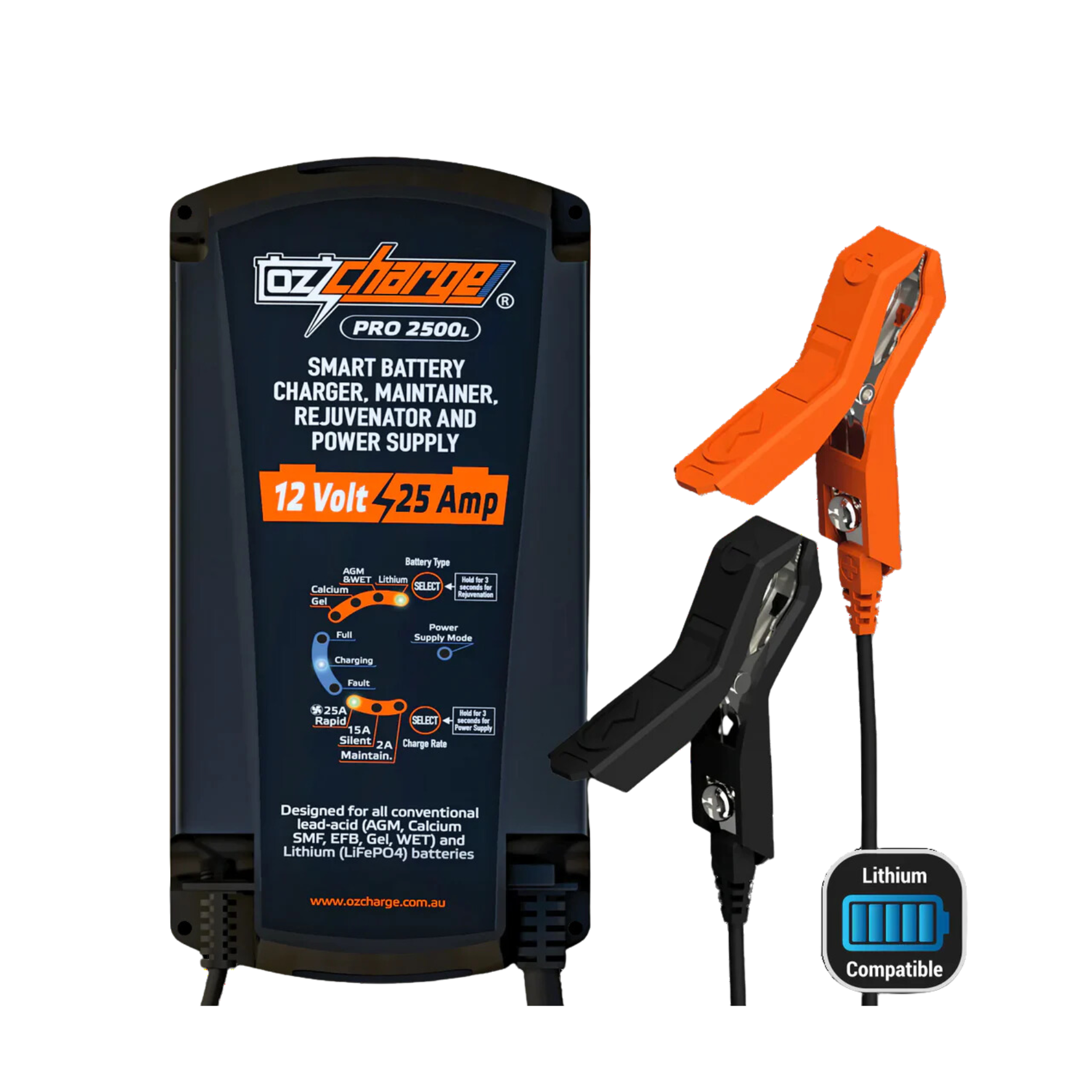 OzCharge PRO2500L 12V 25A Lithium Battery Charger