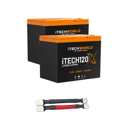 210Ah Lithium Battery Bundle — 2x 105Ah Deep Cycle with Parallel Linking Cables