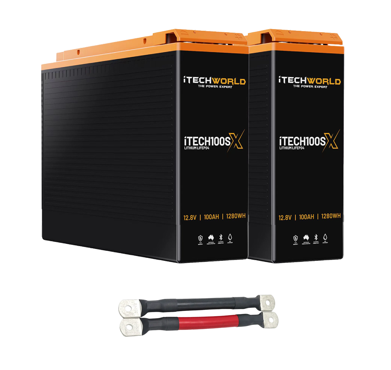 200Ah Slim Lithium Battery Bundle — 2x 100Ah Slim Deep Cycle with Parallel Linking Cables