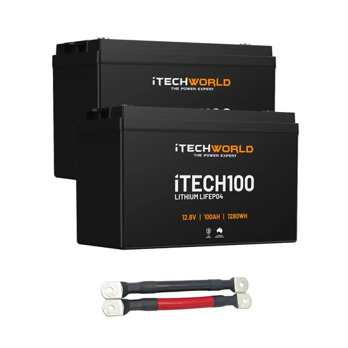 200Ah Lithium Battery Bundle — 2x 100Ah Deep Cycle with Linking Cables