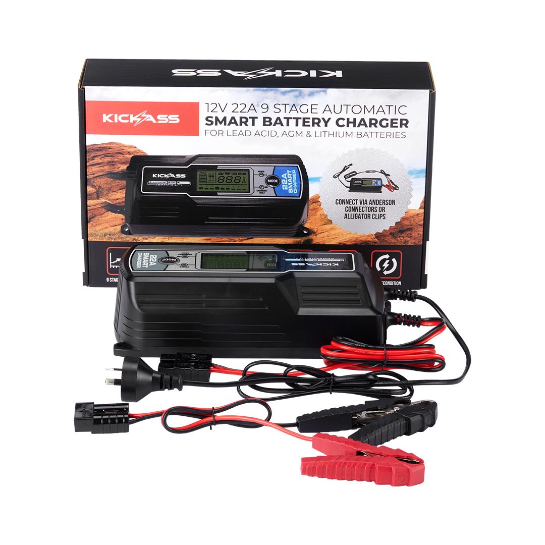 KickAss 12V 22Amp ACDC 9 Stage Smart Battery Charger For Lead Acid, AGM & Lithium Batteries