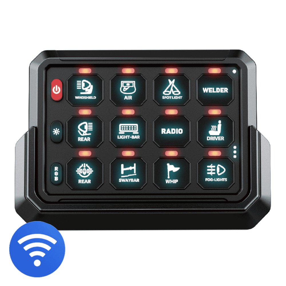 KickAss 12V/24V 12 Gang Wireless Switch Panel with Magnetic Charging Cradle - MKII