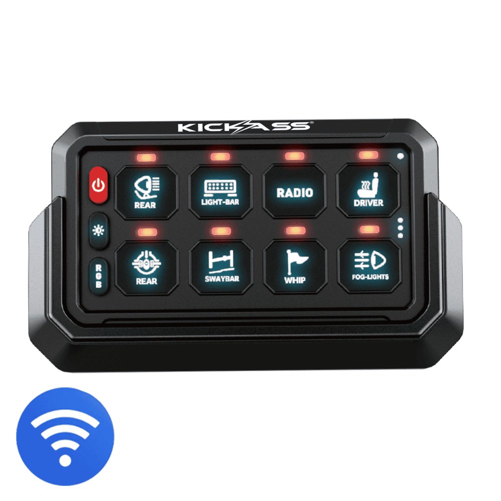 KickAss 12V/24V 8 Gang Wireless Switch Panel with Magnetic Charging Cradle - MKII