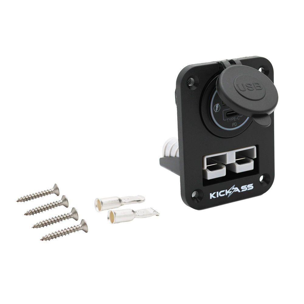 KickAss Double Flush Mount Housing - 50A Anderson Style Plug (USB A+C)